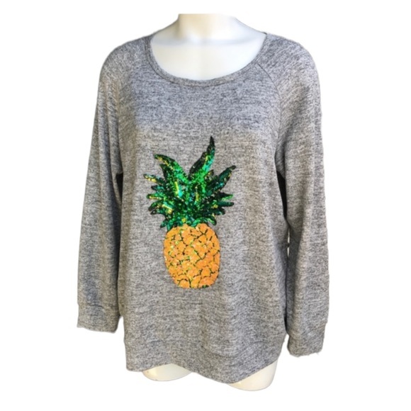 Tacera Tops - TACERA Pineapple Sequins Sweatshirt Plus Sz 1X